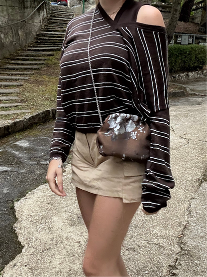 Mini Clutch Cioccolato - fiore giapponese