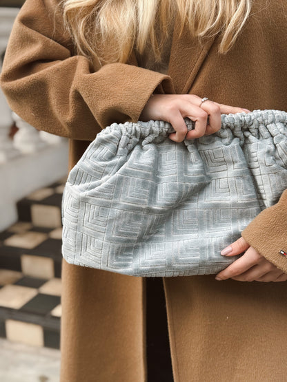 Clutch Large Velluto Jacquard - Grigio polvere