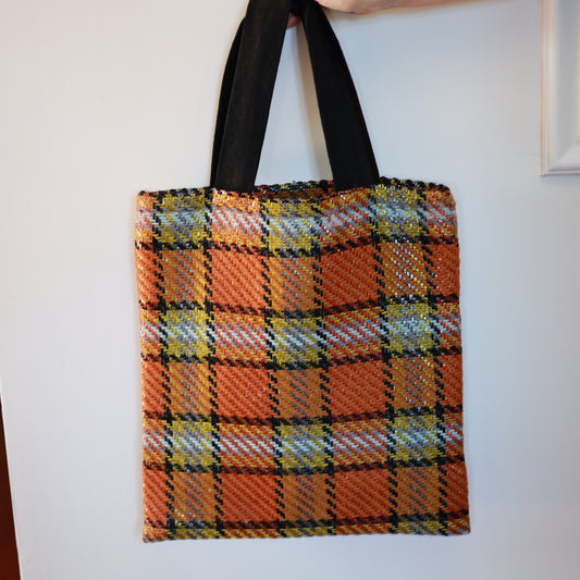 Shopper in Tartan Cotone e Rafia