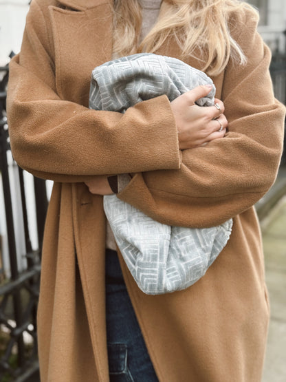 Clutch Large Velluto Jacquard - Grigio polvere