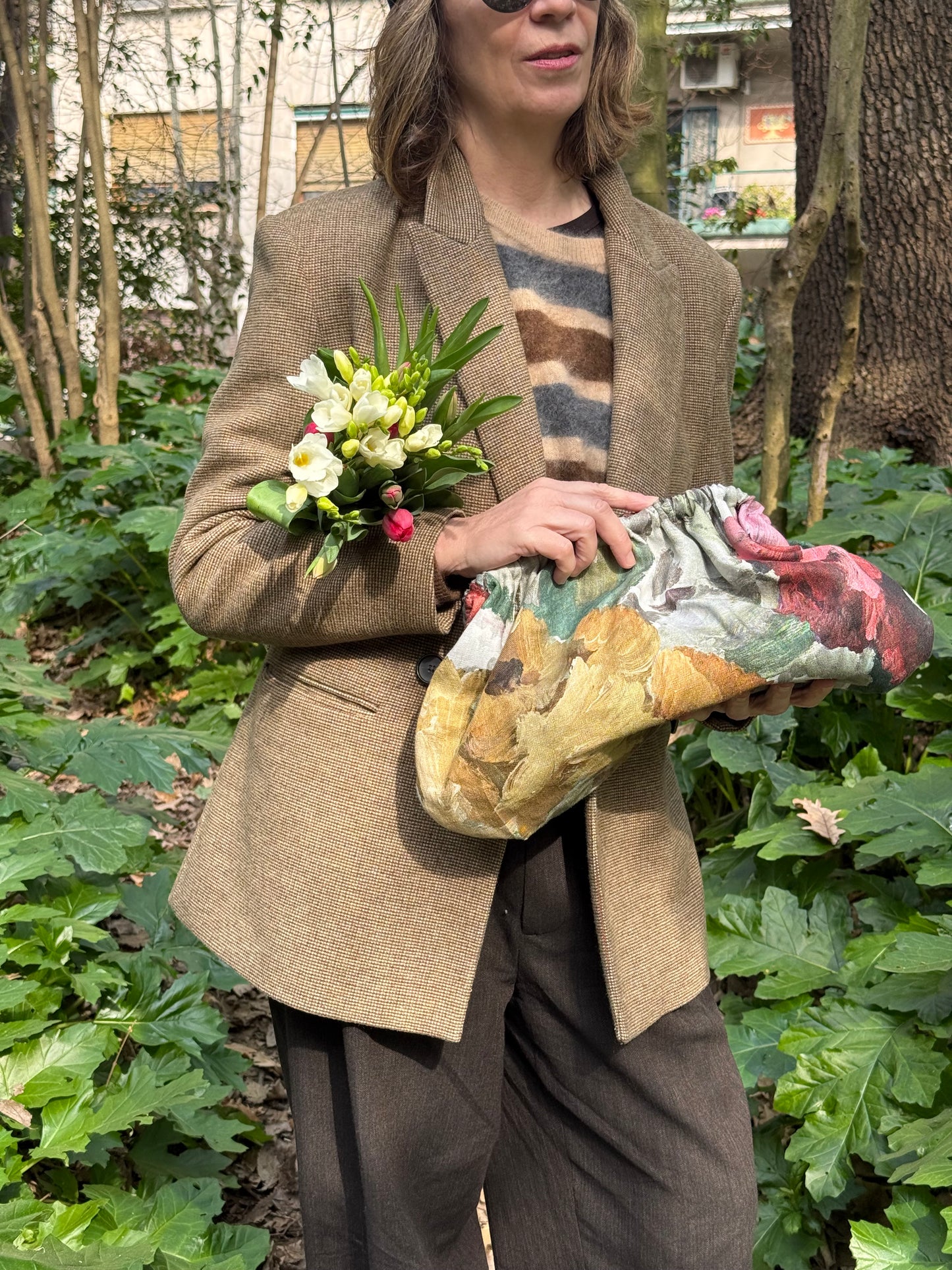 Clutch lino - dipinto floreale